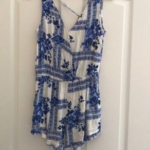 Blue and white romper